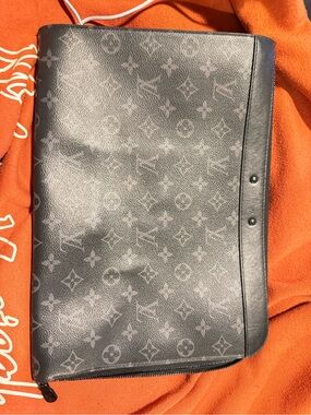Authentic Louis Vuitton Black Monogram Canvas Zip 15”Laptop Pouch